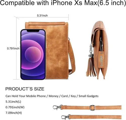 Vista 2 de seOSTO Bolso cruzado pequeño para mujer, cartera con borlas para teléfono celular