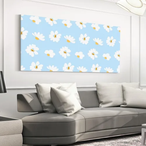 Vista 3 de Daisy Florals Wall Artwork Decor,Cartoon Blue Wildflowers Wall Painting for Boys Girls Women,Retro Country Style 38" Lx19 W