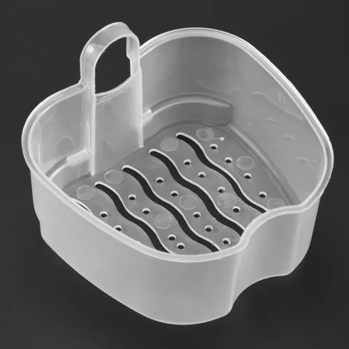 Vista 3 de Estuche azul para dentadura postiza, taza de dentadura con colador, caja de baño de dentadura postiza, caja de almacenamiento de dientes falsos