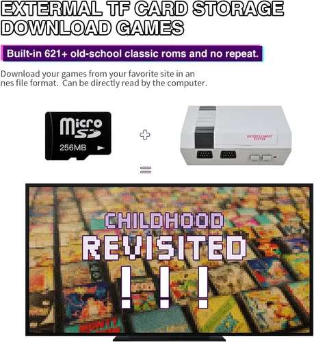 Vista 3 de Mihiliring Juego de consola retro, emulador de videojuegos con ranura para tarjeta TF para guardar y descargar juegos, juego retro 621 integrado