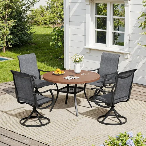 Vista 10 de VICLLAX Muebles pequeños de exterior de 3 piezas, 2 sillas giratorias de patio y mesa redonda pequeña para 2, sillas de carbón oscuro y negro