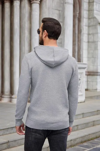 Vista 3 de COOFANDY Suéter de punto con capucha para hombre, manga larga, hipster, casual, suéter con capucha
