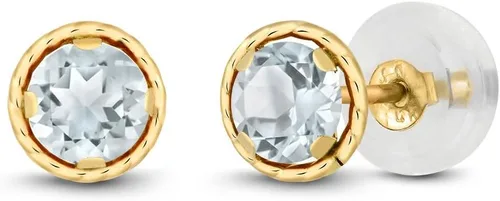 Vista 17 de Gem Stone King Aretes redondos de oro amarillo de 14 quilates con piedra natal Redondos de 0.157 in Aretes de oro para mujeres y hombres