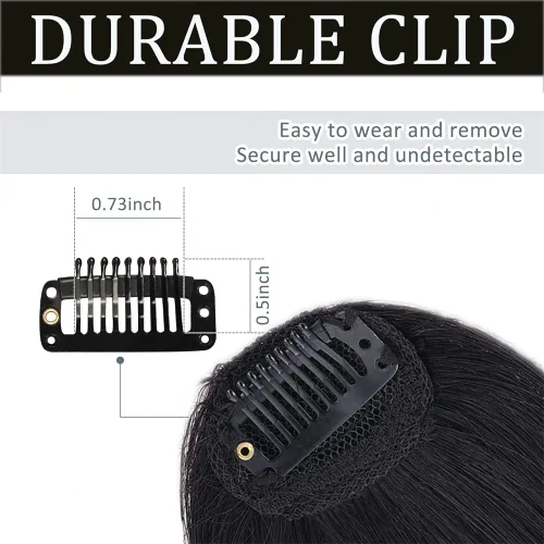 Vista 5 de Flequillo con clip de cabello 100% humano con flequillo de pelo con patillas, extensiones de cabello para mujer, extensiones de cabello con clip