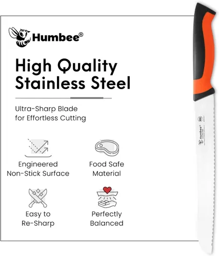 Vista 5 de Cuchillo de pan dentado de 10 pulgadas, cuchillo de hoja de acero inoxidable de alto carbono premium para pan con mango ergonómico, certificado NSF