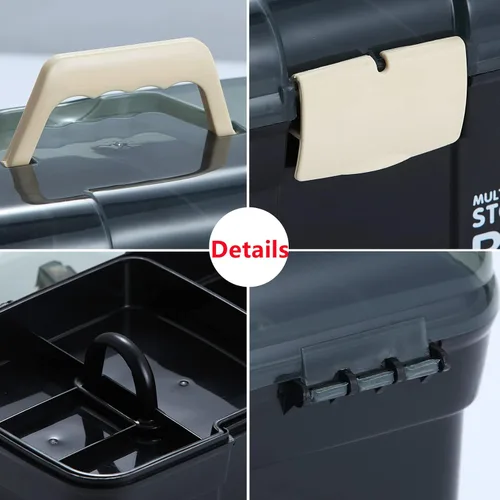 Vista 4 de Kinsorcai Organizador de caja de plástico de 11 pulgadas con bandeja extraíble, organizador de costura, suministros de manualidades y arte, caja