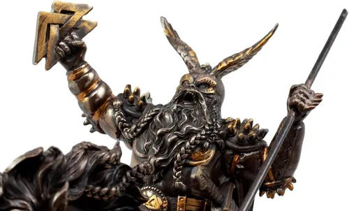 Vista 2 de Ebros Gift Dios vikingo nórdico grito de batalla Alfather Odin montando en Sleipnir to Hel Figurine 9" L Gods of Mythology Asgard Padre of Thor