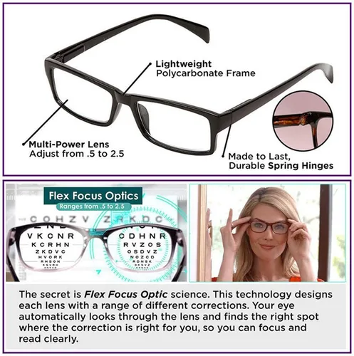 Vista 4 de One Power - Lentes de lectura de enfoque automático, lentes de visión con ajuste automático, lentes flexibles de enfoque transparente, fuerza .5-2.5x