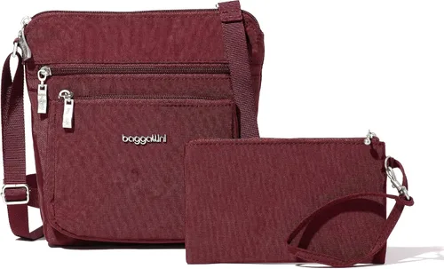 Vista 5 de Baggallini Bolso cruzado de bolsillo con correa de muñeca con protección RFID, Cerezo oscuro