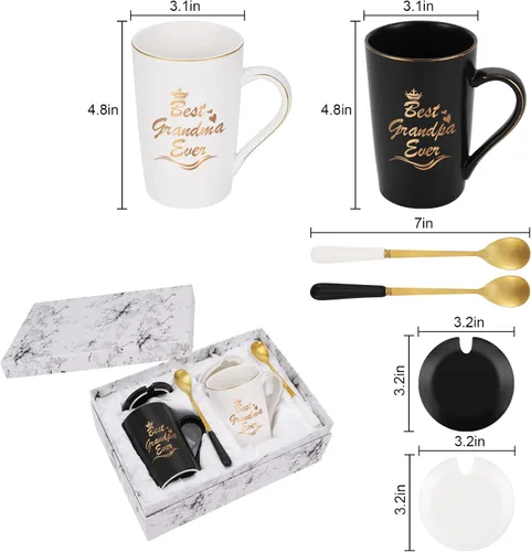 Vista 6 de Cabtnca Regalos para abuelos, el mejor juego de tazas para abuela y abuelo, regalos de Navidad para abuela y abuelo de nieta y nietos, 14Oz Negro &