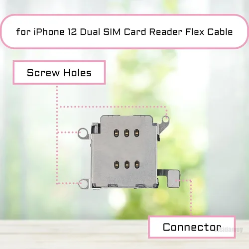 Vista 2 de Para iPhone 12 Dual SIM Card Reader Flex Cable con Negro y Plata SIM Doble Ranura Bandeja Soporte Adaptador Reemplazo con Herramienta de Reparación