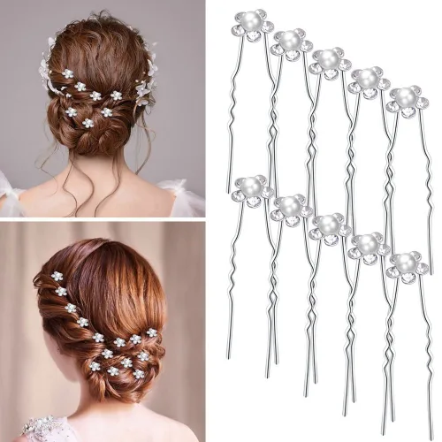 Vista 3 de Vpang 20 piezas de horquillas para el pelo de cristal de perlas para boda, accesorios decorativos para el cabello (blanco)