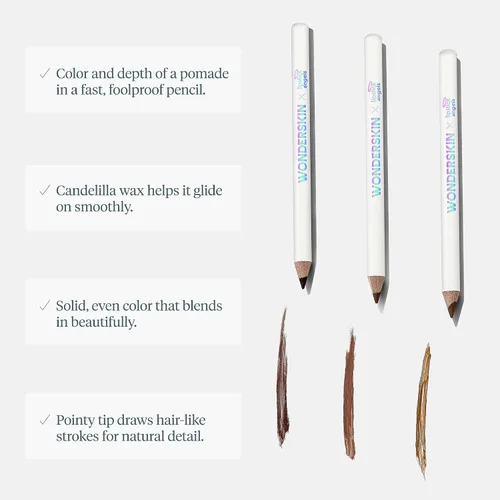 Vista 3 de Wonderskin Lápiz de cejas - Pomada de cejas para cejas de aspecto natural El lápiz cremoso para cejas rellena, define y da forma a las cejas