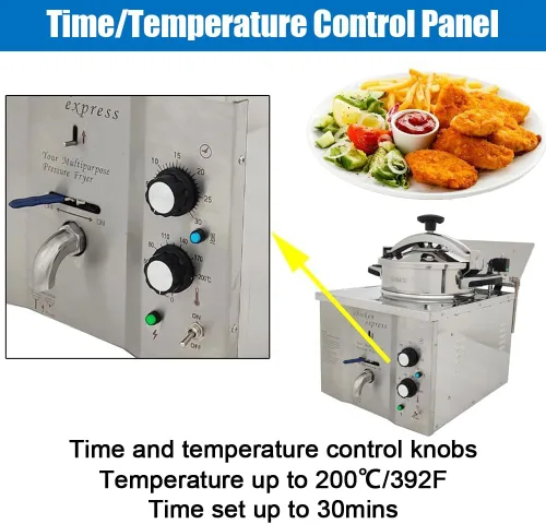 Vista 4 de Freidora eléctrica a presión de encimera de 16L, estufa de pollo frito de alta presión de acero inoxidable, freidora comercial con temporizador