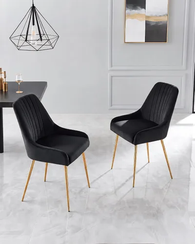 Vista 8 de Juego de 4 sillas de comedor de terciopelo negro, modernas sillas de cocina