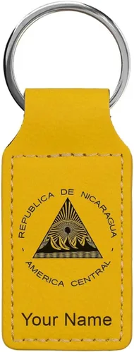 Vista 20 de LaserGram Llavero rectangular, bandera de Nicaragua, grabado personalizado incluido, Bambú
