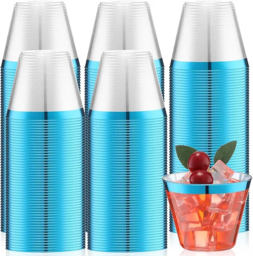 Vista 9 de Lounsweer 100 piezas de vasos de plástico con borde de 9 onzas, vasos de cóctel transparentes para boda, vasos de vino desechables resistentes