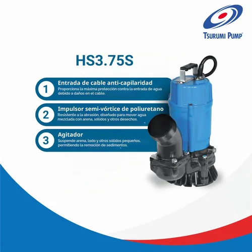 Vista 5 de Tsurumi HS3.75S-62 bomba de residuos semisólidos sumergible con agitador, 1 HP.