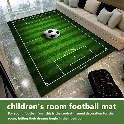 Vista 5 de Alfombra de campo de fútbol infantil de 2 x 3 pies para dormitorio de niños, alfombra de campo de fútbol verde antideslizante, alfombra