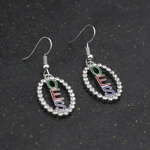 Vista 6 de Pendientes de gota con diamantes de imitación Orden de la Estrella del Este, regalo de símbolo OES, joyería griega de hermandad de mujeres y niñas
