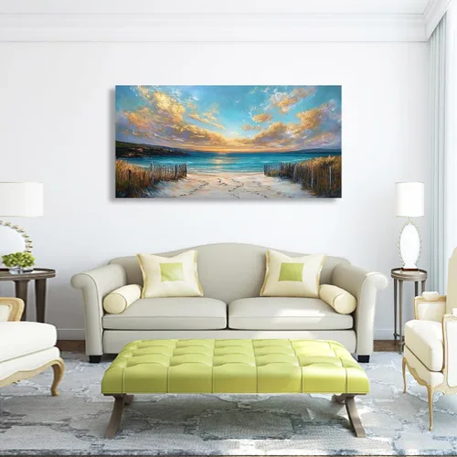 Vista 5 de Cuadros de Lienzo de la Costa de la Playa Arte de Pared para Sala de Estar Oficina Dormitorio Decoración de Pared, Impresiones de Arte de Pared