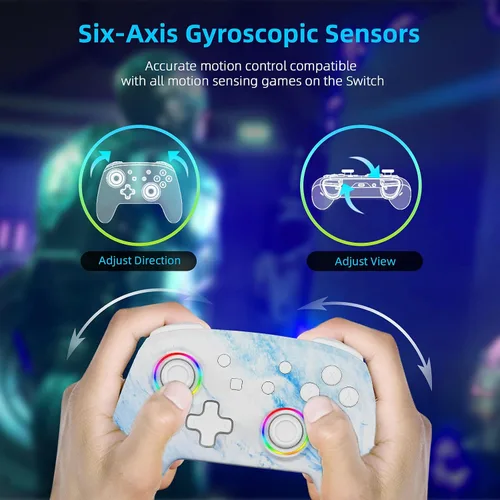 Vista 3 de NexiGo Controlador inalámbrico (sin zona muerta) para SwitchSwitch LiteOLED, controladores Bluetooth para Nintendo Switch con vibración, movimiento