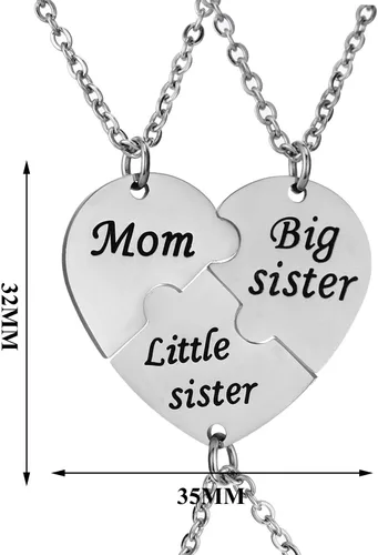 Vista 5 de YEEQIN Juego de 3 collares para mamá, hermana mayor, hermana pequeña, mamá, conjunto de collares para madre e hijas a juego con corazón Jewley, Metal