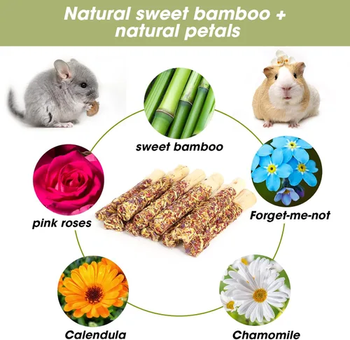 Vista 3 de Abizoo Juguetes masticables naturales para conejos, 10 palitos de bambú dulces para conejos, cobayas, chinchillas y hámsters, aperitivos de madera