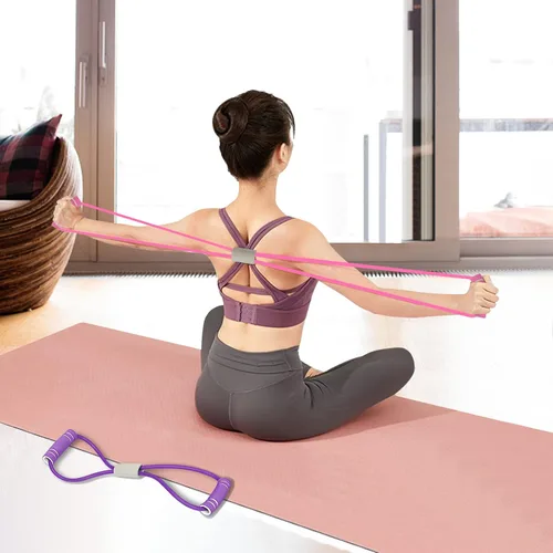 Vista 4 de FYY Figura 8 bandas de resistencia, banda de resistencia de yoga, banda elástica de fitness, cuerda de tracción, bandas elásticas de brazo y hombro