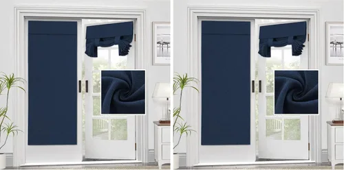 Vista 10 de H.VERSAILTEX - Cortinas para puerta francesa de lino con textura, persianas de privacidad impermeables para ventana de cocina, oscurecimiento