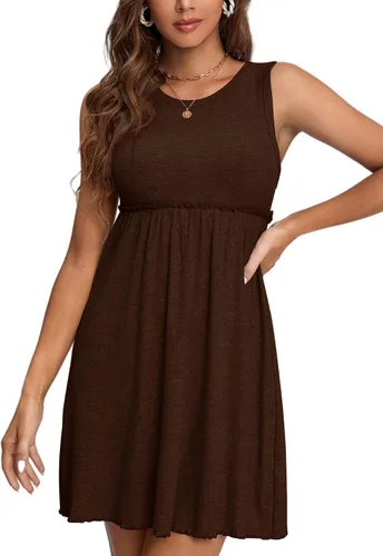 Vista 5 de LYANER Vestido corto sin mangas con cuello redondo y ribete de volantes para mujer