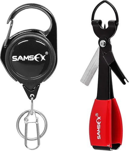 Vista 7 de SAMSFX Herramienta para atar nudos de pesca, pinzas de pesca con mosca multifuncionales con retractor, hilo de pesca Knot Tyer, nudos de uñas