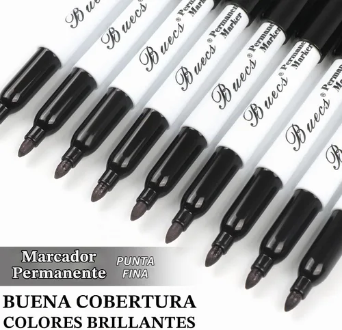 Vista 6 de Buecs Marcadores permanentes, 60 marcadores permanentes negros, punta fina, marcadores impermeables y a prueba de manchas, secado rápido