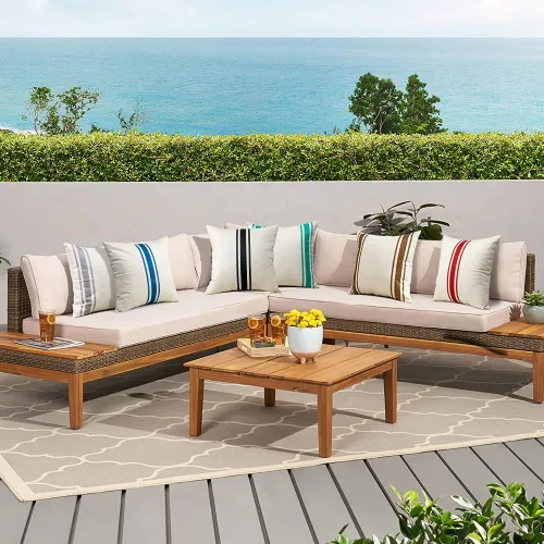 Vista 7 de OTOSTAR Paquete de 2 fundas de almohada decorativas impermeables para exteriores de 16x16 pulgadas, fundas de almohada de lino geométrico, fundas