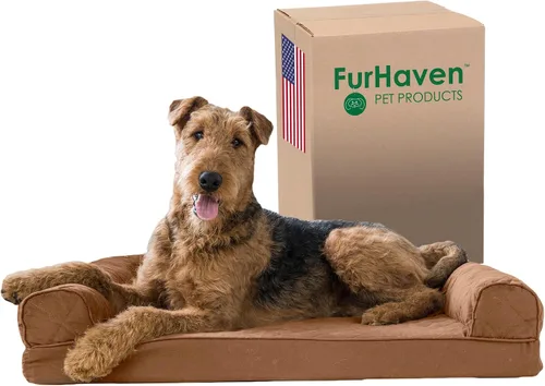 Vista 19 de Furhaven Cama para perro de espuma viscoelástica para perros medianos y pequeños con cojines extraíbles y funda lavable, para perros de hasta 35