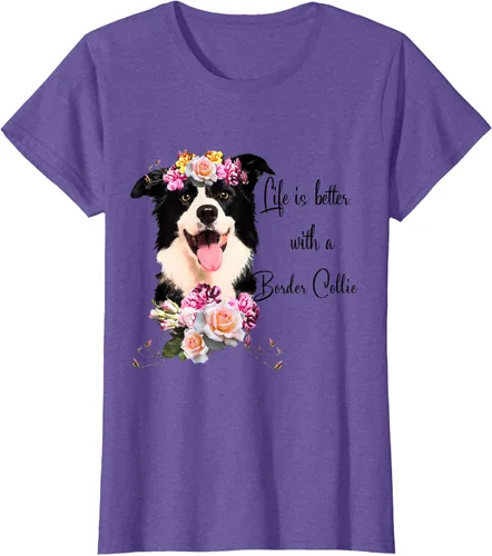 Vista 28 de Life is Better With a Border Collie - Camiseta de perro lindo con flores, gris, S Gris Oscuro