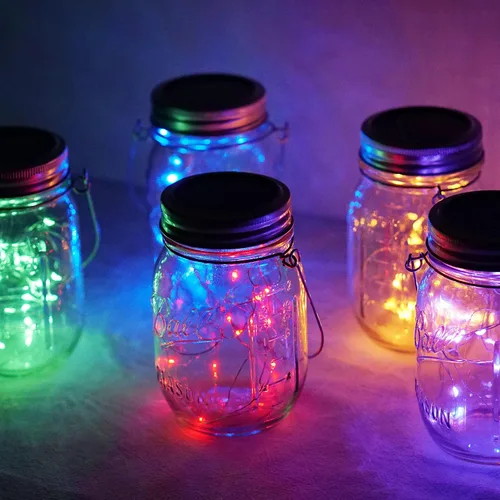 Vista 4 de Luces solares mejoradas para frascos, paquete de 8 unidades, 10 LED, impermeables, para frascos de luciérnaga, luces con ganchos