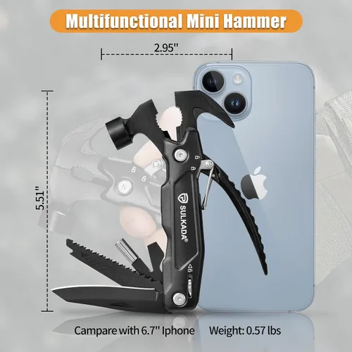 Vista 3 de Regalos para hombres, martillo multiherramienta 15 en 1, accesorios de campamento, equipo de supervivencia, regalos de San Valentín, ideas únicas