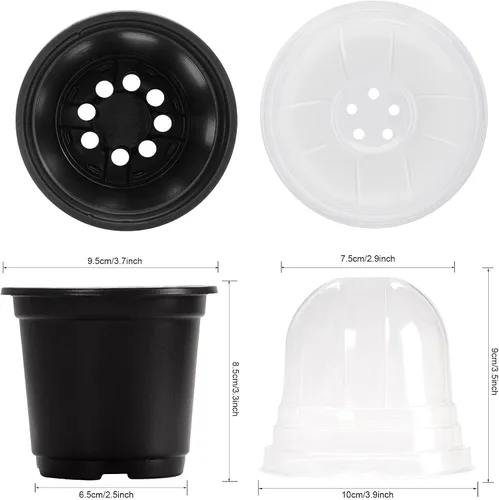 Vista 5 de MIXC Macetas para vivero con cúpula de humedad, maceta de plástico transparente suave de 4 pulgadas, macetas para plantar, macetas pequeñas bandejas