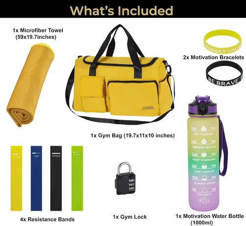 Vista 3 de Superb Symbols Kit de inicio de gimnasio para mujeres y hombres, unisex, con bolsa de gimnasio de 40 litros con bolsa de zapatos y bolsa de lona