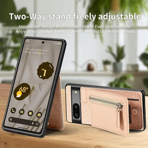 Vista 4 de LEMAXELERS Funda tipo cartera con cremallera y tarjetero para Google Pixel 7 Pro, piel sintética plegable con función atril magnético, cierre