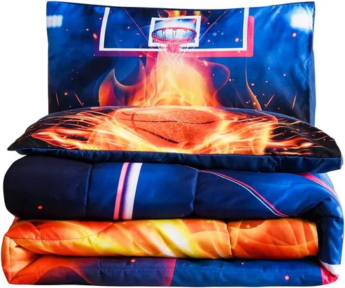 Vista 9 de Btargot Juego de edredón de baloncesto para cancha de fuego, tamaño individual para niños y adolescentes, impresión de juegos de deportes de pelota