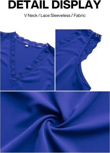 Vista 132 de VIISHOW - Camiseta sin mangas, sexy, con cuello en V y bordes de encaje para mujer, camisola de vestir, camisas de gasa, sin mangas, casuales