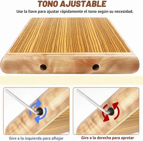 Vista 4 de Cajon, 12 x 9.4 x 1.7 pulgadas, caja de percusión de madera de cebra caja de ritmos con cuerdas ajustables internas Cajones, llave, bolsa