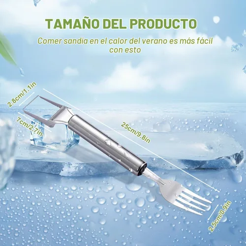 Vista 6 de Cortador de frutas de acero inoxidable 2 en 1, herramienta de corte de tenedor de sandía 2026, herramienta de corte de sandía de verano, herramienta
