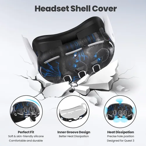 Vista 2 de Silicone Cover Compatible with MetaOculus Quest 3 Accessories, VR Silicone Face Cover, VR Shell Cover,Touch Controller Grip Case,Camera Lens