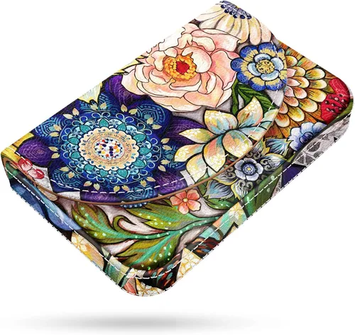 Vista 7 de Tarjetero, Estuche para Tarjetas de Visita de Cuero PU con Impresión de Color y Patrón, Porta Tarjetas con Billetera, Bolsillos Magnéticos