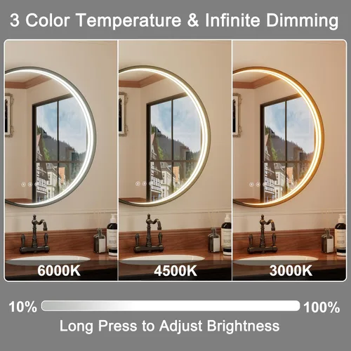 Vista 4 de Espejo de baño LED redondo Bluetooth dual de 20 pulgadas con antivaho Black Frame Circle Vanity Mirror with Lights, 3000K/4500K/6000K, Adjustable
