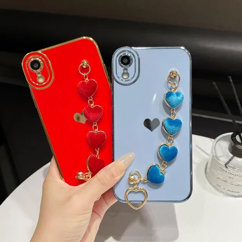 Vista 3 de Caseative - Carcasa para iPhone XR, color negro Pulsera de cadena con correa de corazón de amor chapado lindo