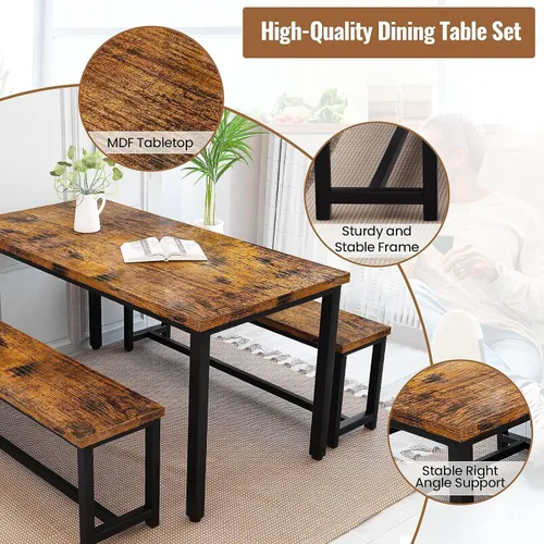 Vista 3 de Recaceik Juego de mesa de comedor para 4, juego de mesa de cocina con 2 bancos, juego de mesa de comedor de 3 piezas, mesa de cocina moderna